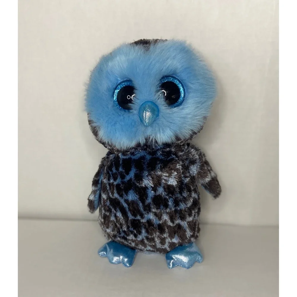 Ty Beanie Boos Yago Blue Owl Plush‎ Spotted Black Blue Glitter Eyes 6 inch 2018